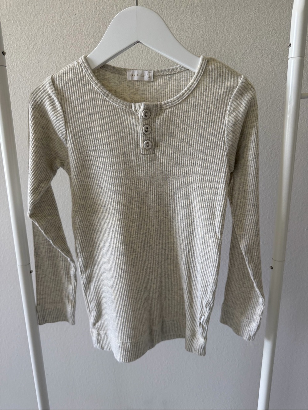 Jamie Kay Ribbed Henley Long Sleeve Top in Heather Cream